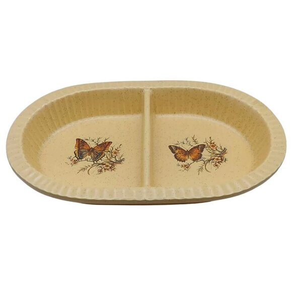 Treasure Craft Butterfly Yellow Oval Divided Microwave Ovenware Ceramic Dish 870 - Picture 1 of 6
